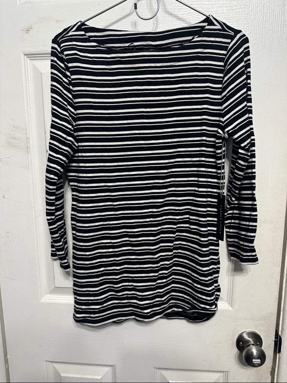 Carole Little Black & White Striped Long Sleeve Top